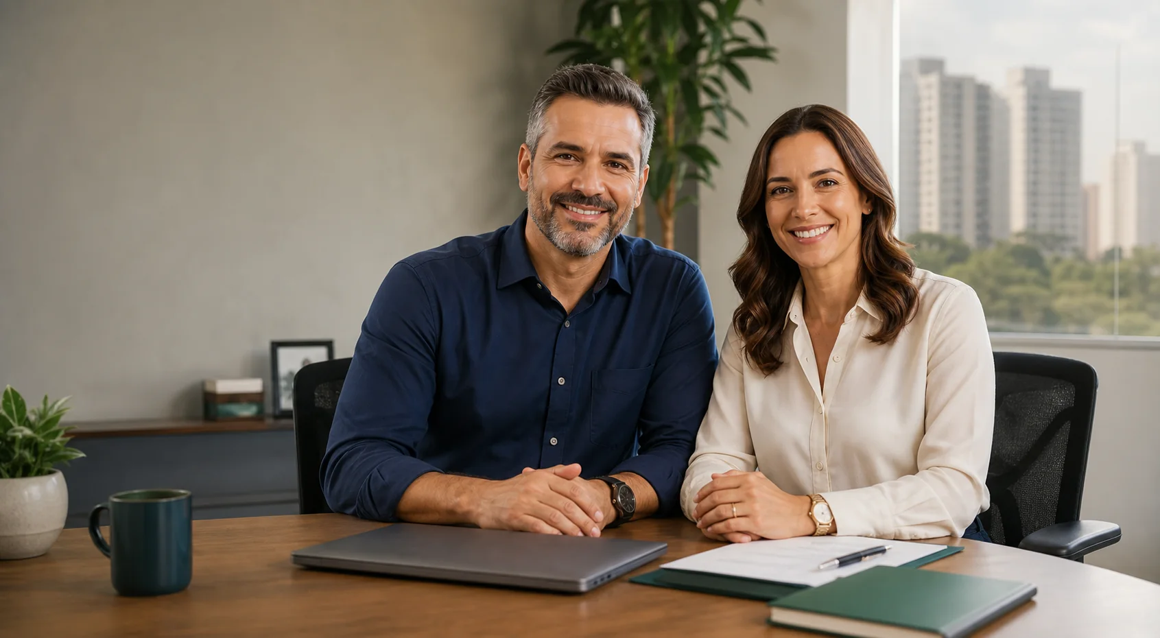 Claudio Ciconi e Elizangela Beatriz Ciconi em ambiente de atendimento
